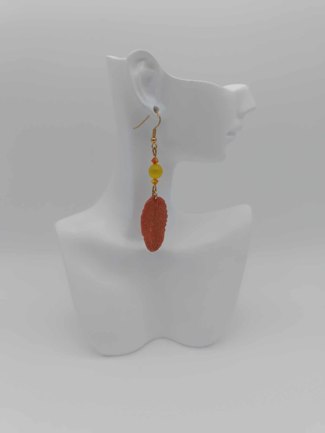 Boucles d'oreilles en porcelaine froide Grandes plumes avec perles Swarovski