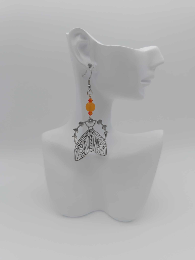 Boucles d'oreilles en métal Papillon et perles Swarovski     