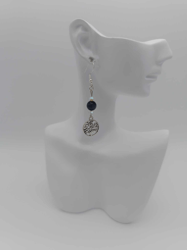Boucles d'oreilles en métal Arbre de vie et perles Swarovski