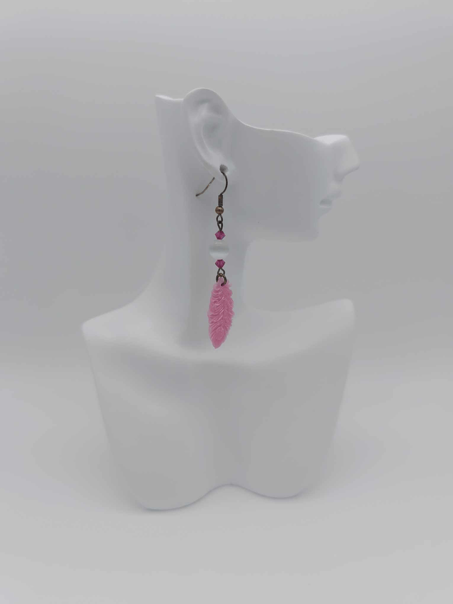 Boucles d'oreilles en porcelaine froide Petite plume avec perles Swarovski