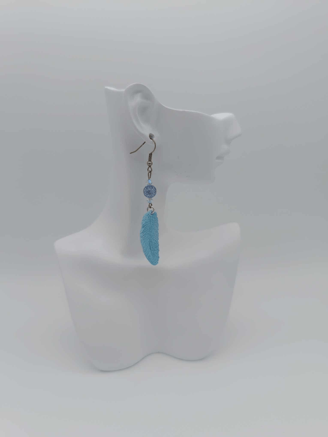 Boucles d'oreilles en porcelaine froide Grandes plumes avec perles Swarovski
