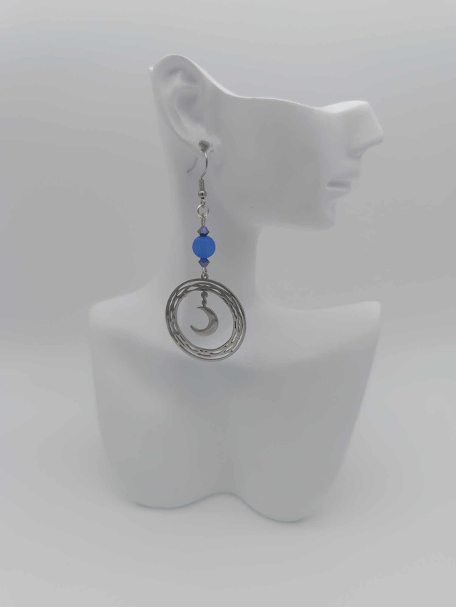 Boucles d'oreilles en métal Lune et perles Swarovski  