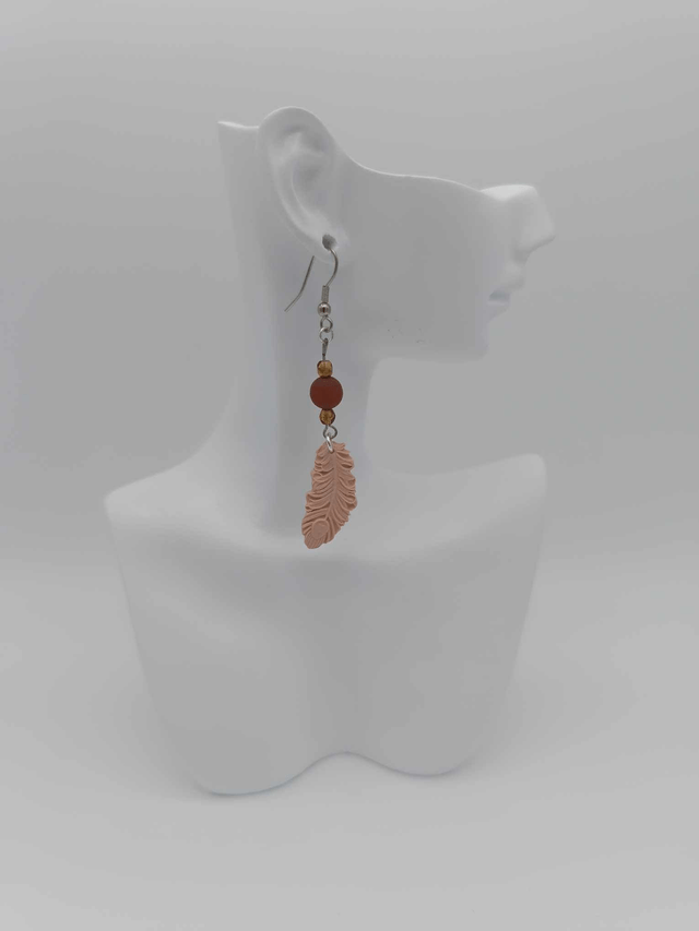 Boucles d'oreilles en porcelaine froide Petite plume avec perles Swarovski