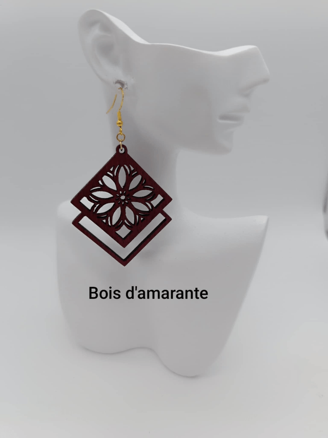 Boucles d'oreilles en bois Losange doublé