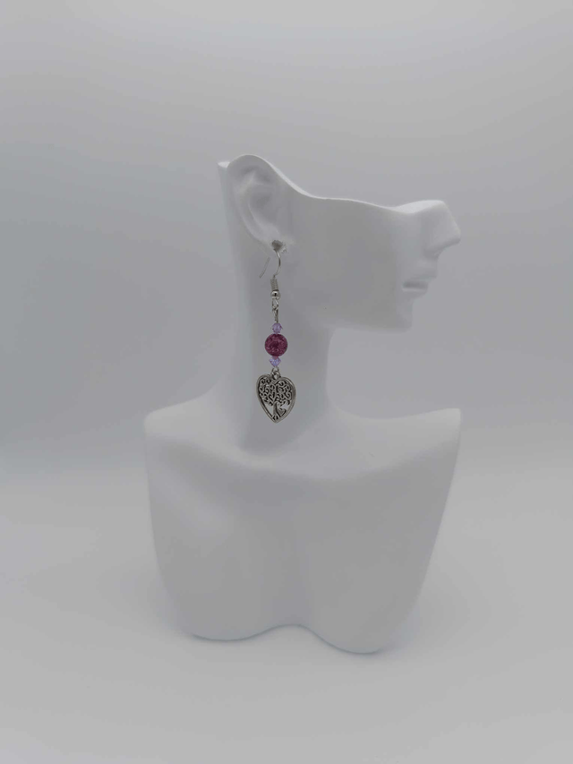 Boucles d'oreilles en métal Arbre de vie et perles Swarovski    