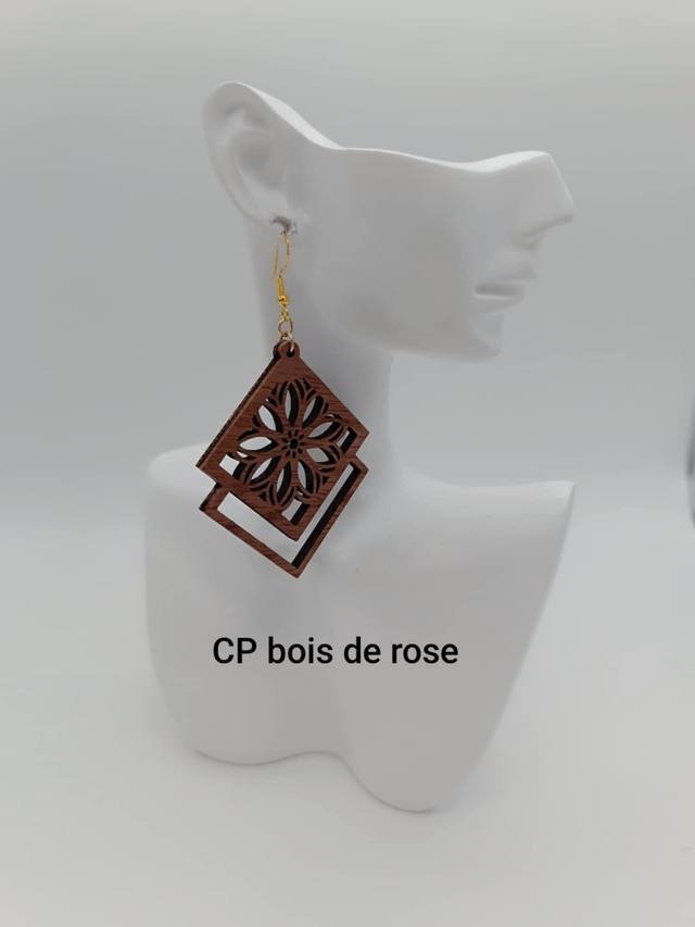 Boucles d'oreilles en bois Losange doublé