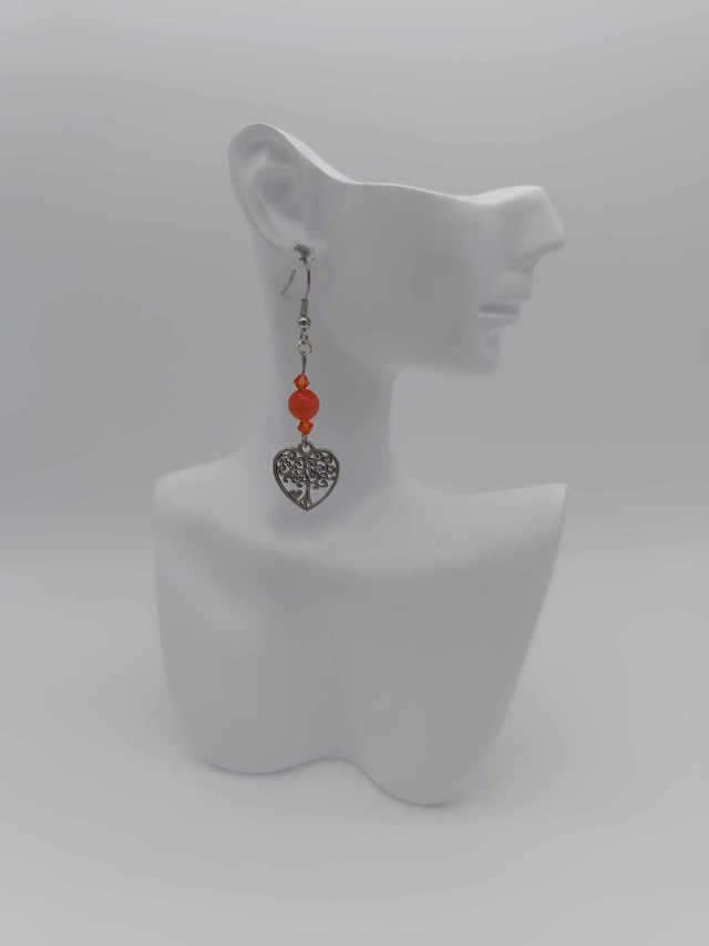 Boucles d'oreilles en métal Arbre de vie et perles Swarovski   