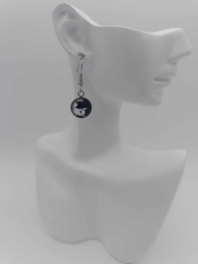 Boucles d'oreilles cabochons Yin et Yang  chien