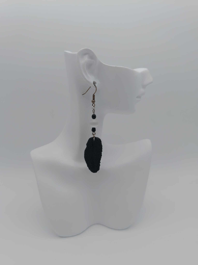 Boucles d'oreilles en porcelaine froide Grandes plumes avec perles Swarovski