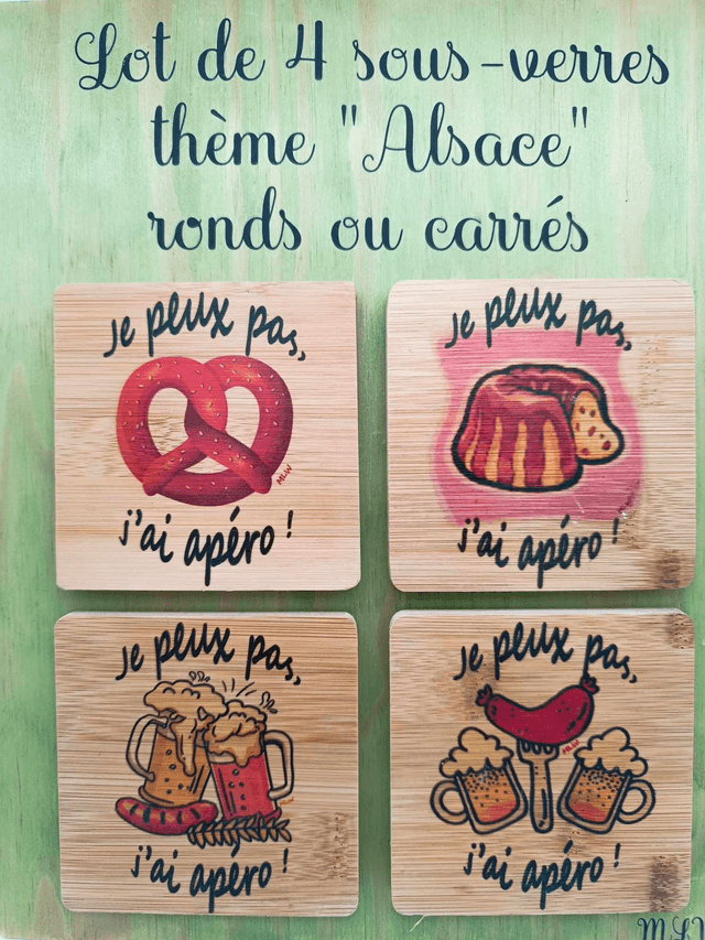 Lot de 4 sous-verres en bois sublimé