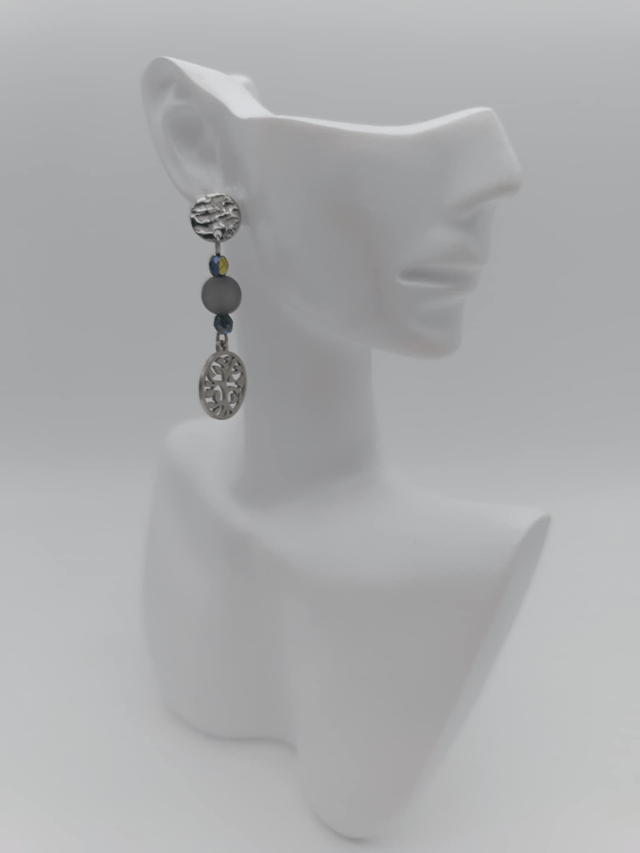 Boucles d'oreilles en métal Arbre de vie et perles Swarovski