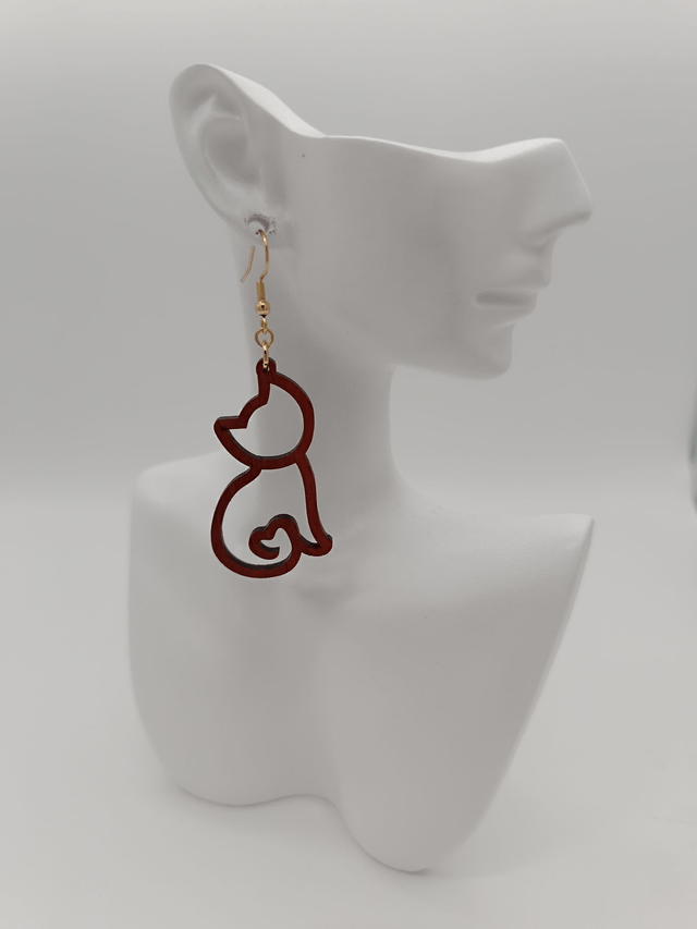 Boucles d'oreilles en bois Chat