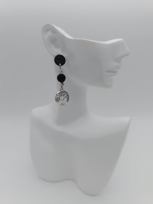 Boucles d'oreilles en métal Arbre de vie et perles Swarovski