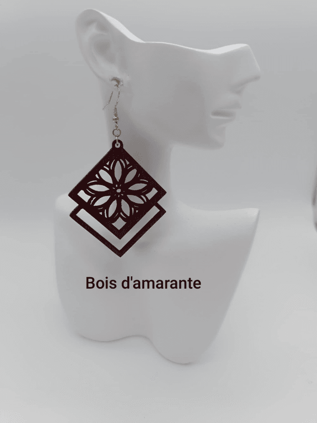 Boucles d&#039;oreilles en bois Losange doublé