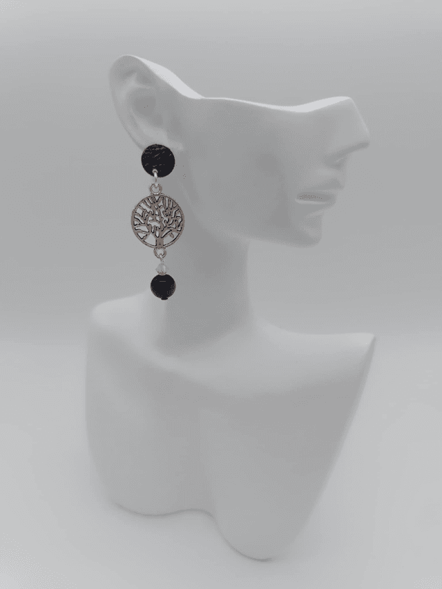 Boucles d&#039;oreilles en métal Arbre de vie et perles Swarovski