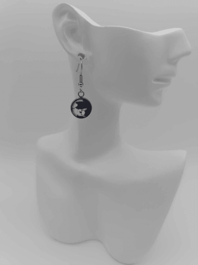 Boucles d&#039;oreilles cabochons Yin et Yang  chien