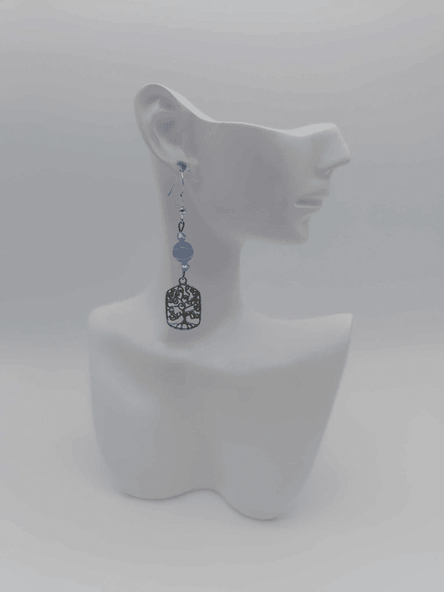 Boucles d&#039;oreilles en métal Arbre de vie et perles Swarovski  