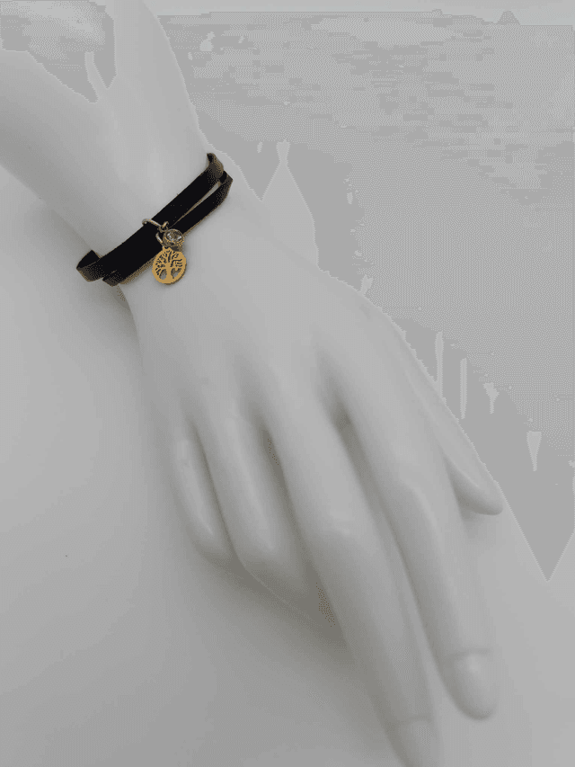 Bracelet double cordon en cuir avec arbre de vie